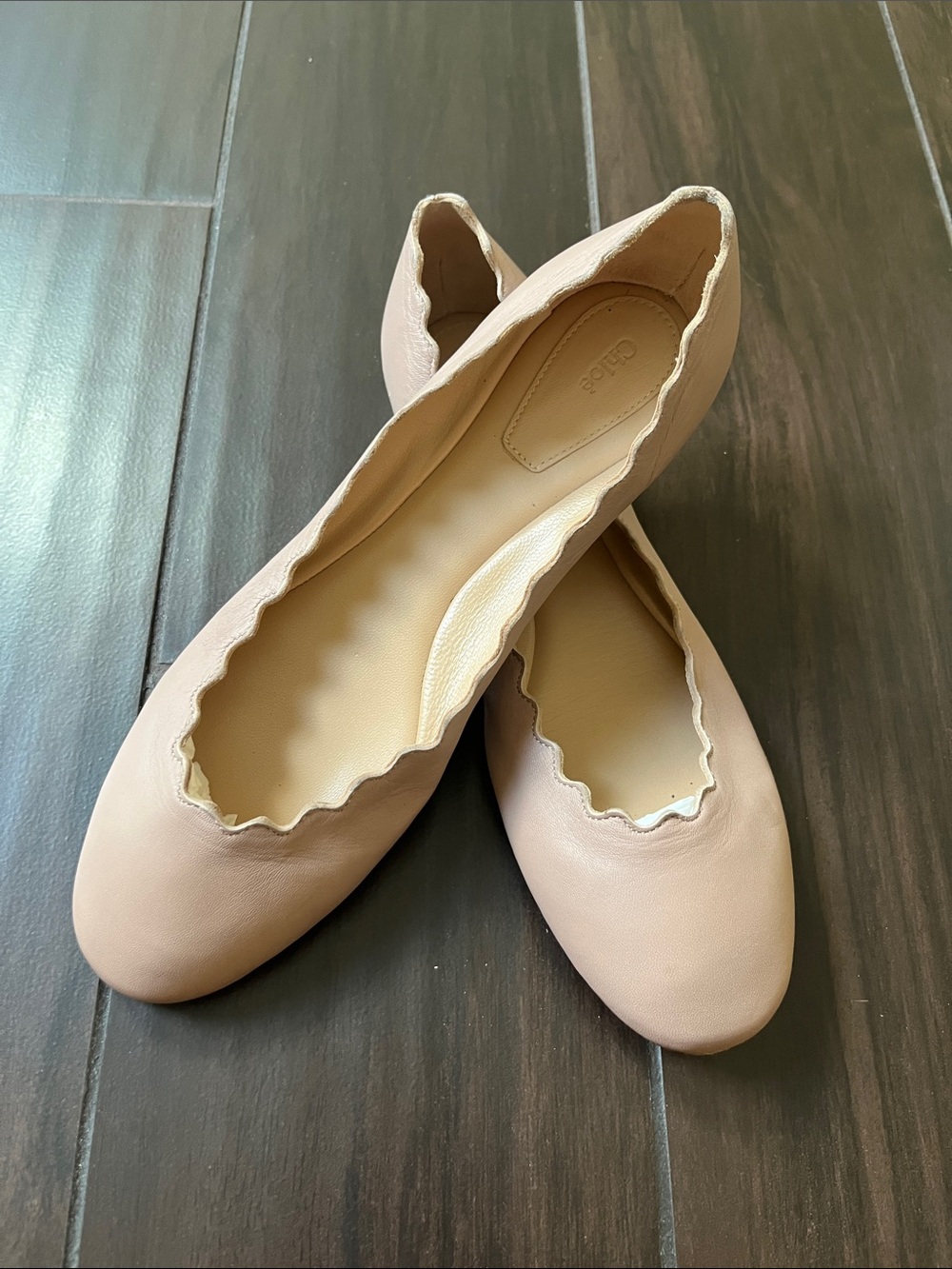 Chloe nude leather ballets scalloped Lauren flats